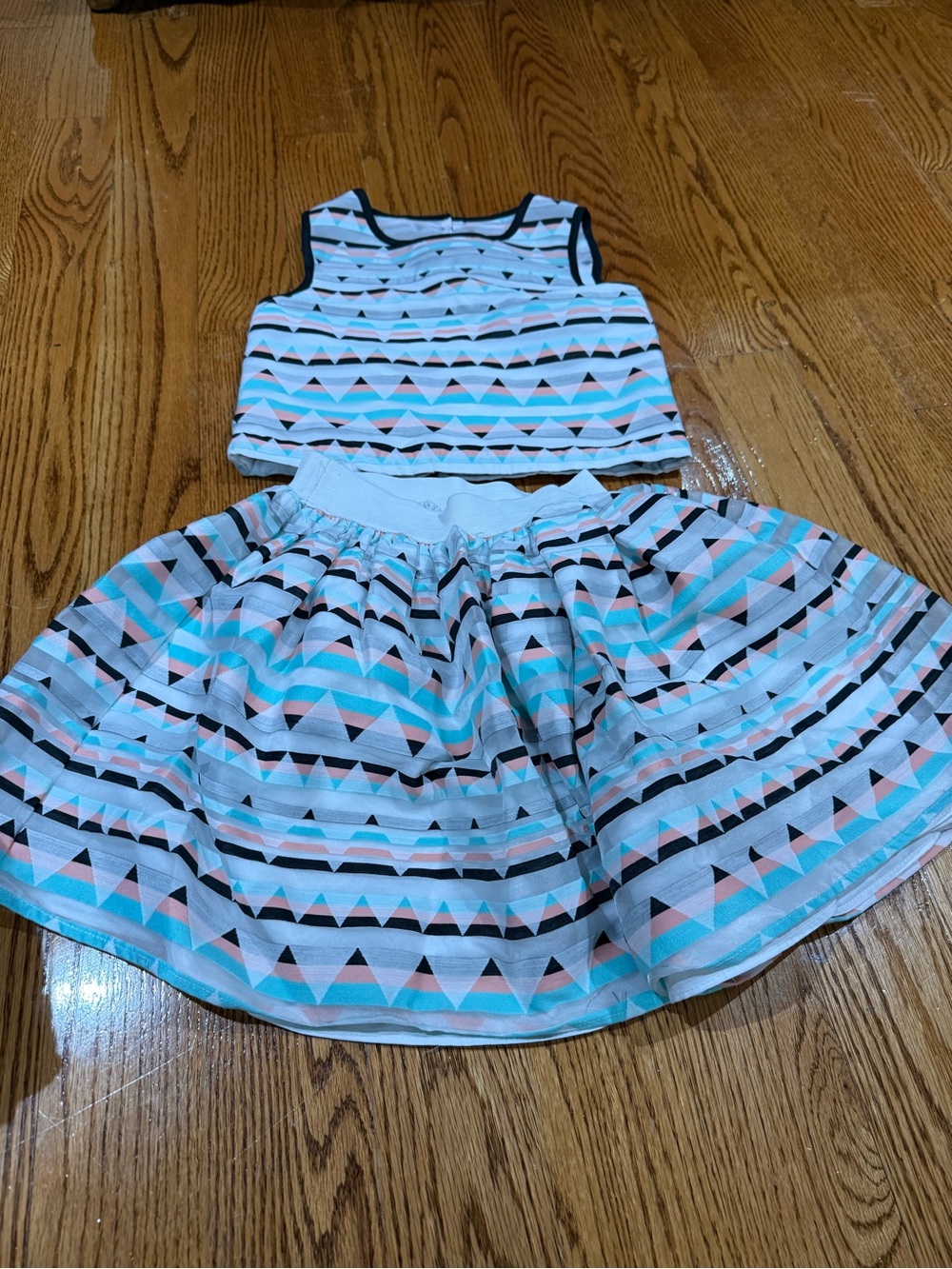 Pippa & Julie White and Pale Blue Elastic Waist Skirt